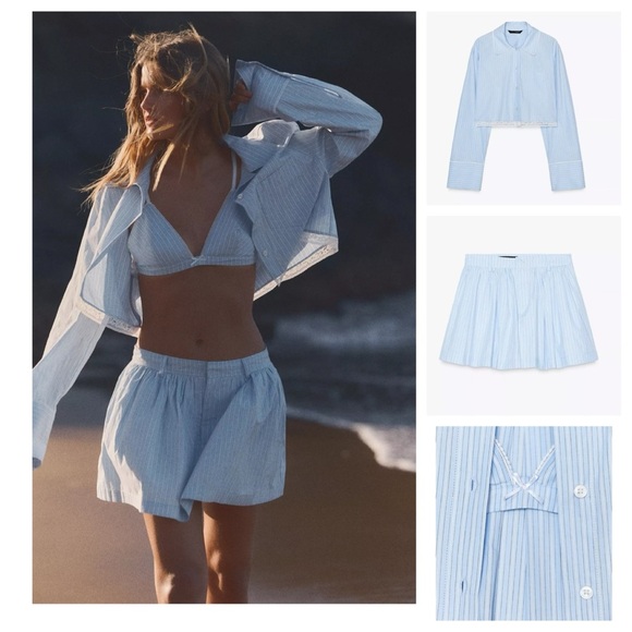 Zara Three Piece Set Of Crop Top, Shirt and Shorts